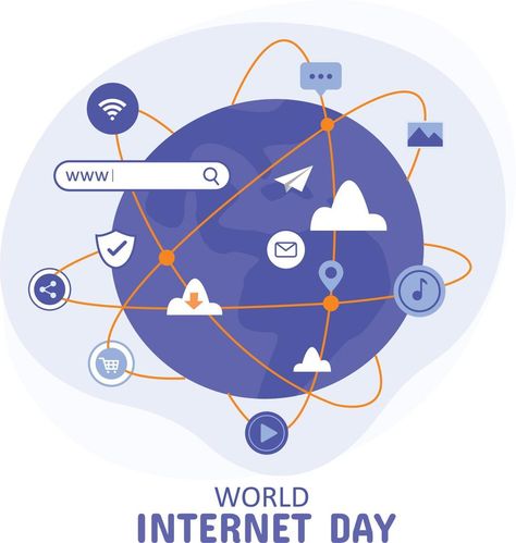 World internet day concept with various things related to the internet Internet Day, Safe Internet, Beautiful Places In The World, World Art, Places In The World, Cute Little Animals, Vector Graphics, Tourism, Beautiful Places