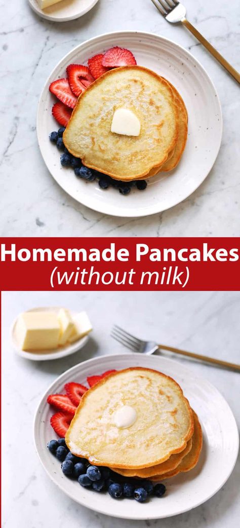 Homemade Pancakes - Without Milk - A Beautiful Mess Homemade Pancakes Without Milk, Pancake Recipe No Milk, Pancakes Without Milk, Pancake Recipe Without Milk, Easy Homemade Pancake Recipe, Milk Pancakes, Easy Homemade Pancakes, How To Cook Pancakes, Homemade Pancake Recipe