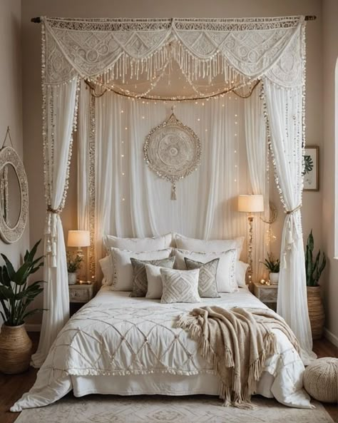 20 White Boho Themed Bedroom Ideas – ToolzView Beautiful Bed Designs, Modern Bohemian Bedroom, Bohemian Bedroom Design, Boho Bedroom Furniture, Modern Boho Bedroom, Boho Bedroom Design, Boho Bedroom Ideas, Boho Chique, Boho Style Bedroom