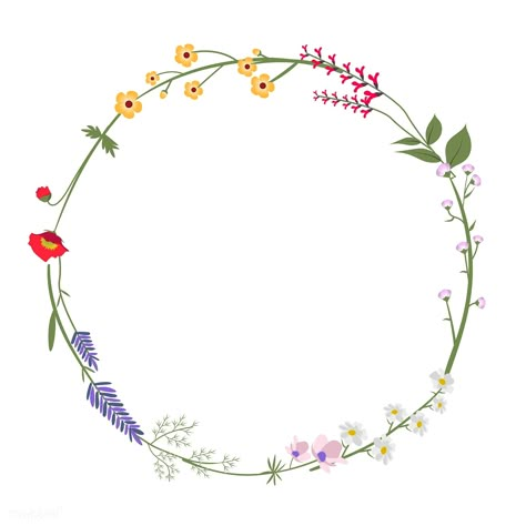 Round Wild Flower Vector Illustration | free image by rawpixel.com Doodle Wedding, Flower Vector Illustration, Wreath Illustration, Wreath Drawing, Tree Drawings Pencil, Flower Vector, Flower Circle, Floral Border Design, Meadow Flowers