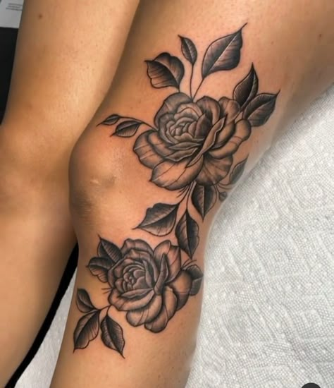 Half Leg Sleeve Tattoos Female, Leg Tattoos Cover Up Ideas, Leg Stencil Tattoo, Back Thigh Tattoos Women Black, Girly Knee Tattoo, Rose Thigh Tattoos Women, Bottom Leg Tattoo For Women, Under Arm Tattoo For Women, Front Ankle Tattoos For Women