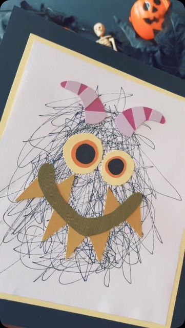 Timm Sevitz on Instagram: "Easy Halloween Scribble Monster Art Activity 🎃  The best halloween craft for kids. Get creative with these easy Halloween scribble monsters! Let your imagination run wild by scribbling with markers or crayons on a piece of paper, then cut out and add fun paper features like googly eyes, sharp teeth, or silly horns to bring your monster to life. This is the perfect craft for kids to enjoy this spooky season while exploring their creativity. Use it as a fun Halloween decoration, classroom activity, or just for some at-home crafting fun! No rules, just scribble and create your own unique little monsters.  Supplies: Marker or Crayon Scissors Cardstock or Construction Paper Glue Stick  Halloween craft, scribble art, monster making, kids Halloween activity, easy DIY m Two Year Old Halloween Activities, Monster Projects For Kids, Monsters Preschool Activities, Monster Toddler Activities, Halloween Monster Craft, Preschool Monster Crafts, Preschool Monster Activities, Creepy Creatures Art, Monster Crafts For Toddlers