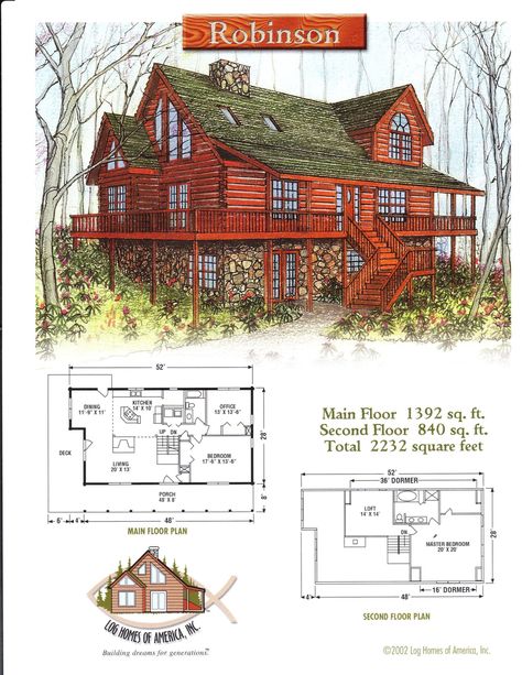 Robinson Log Home Plan - Log Homes of America Home Plan Ideas, Floor Plans With Loft, Cabin Blueprints, Log Cabin House Plans, Big Cabin, Log Cabin Plans, Log Home Plan, House Plan With Loft, Carriage House Plans