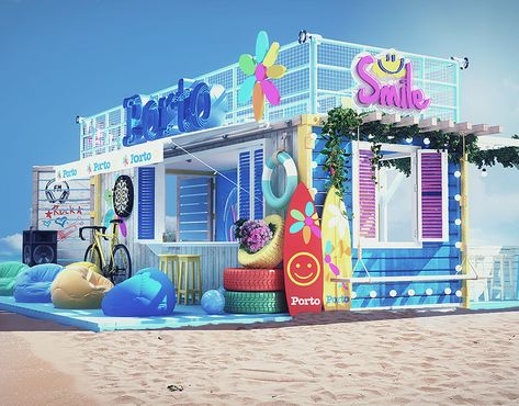 Beach Kiosk, Stand Modular, Coffee Shop Counter, Summer Architecture, Graphic Design Exhibition, Selfie Wall, Game Textures, Architecture Exhibition, Toyota Fortuner