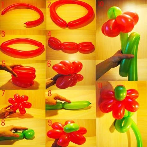 caule How To Make A Balloon Flower, Easy Balloon Animals, Balloon Hacks, Balloon Bouquet Diy, How To Make Balloon, Twisting Balloons, Flower Step By Step, Bouquet Tutorial, Balloon Modelling