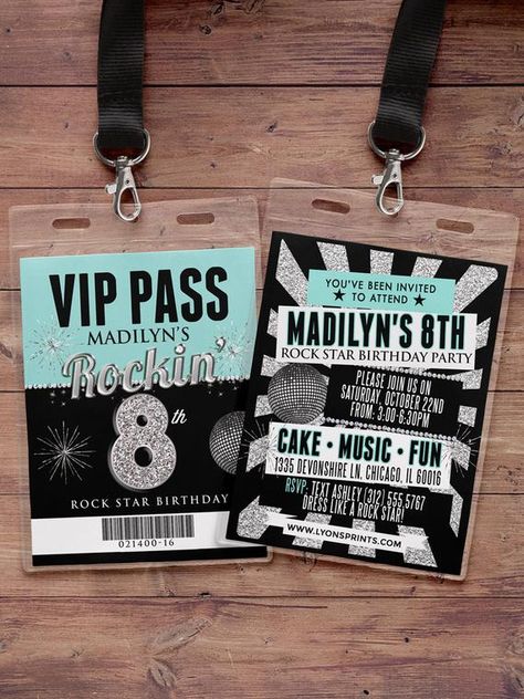 Festa Rock Roll, Vip Pass Invitation, Rockstar Party, Rockstar Birthday, Rock Star Birthday, Rockstar Birthday Party, Star Birthday Party, Rock Star Party, Vip Pass