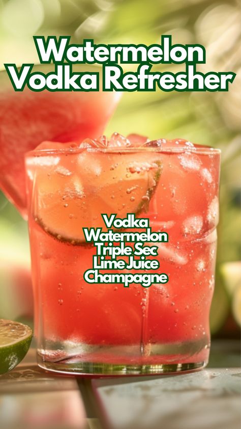 Watermelon Vodka Refresher Alcoholic Woman, Vodka Recipes Easy, Watermelon Vodka Drinks, Bridal Breakfast, Watermelon Cocktails, Cocktail Cards, Poolside Cocktails, Easy Mixed Drinks, Summer Vodka Cocktails