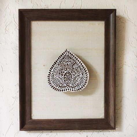 Hand Crafted Lotus Design Wooden Printing Block - Framed on Raw Silk. Ht 30 cm x W 24 cm Block Printing Diy, Indian Inspired Decor, Wood Printing Blocks, Wall Art Cool, Fabric Wall Decor, India Home Decor, Wooden Printing Blocks, Indian Home Interior, Ethnic Home Decor