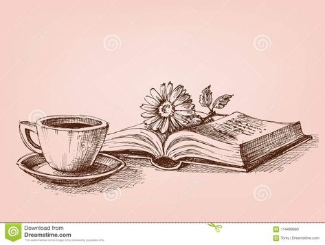 Illustration about Reading a book conceptual drawing. A flower on a book and a cup of coffee study stand. Illustration of certificate, illustration, morning - 114489680 Drawing A Flower, Tea Cup Drawing, Coffee Cup Drawing, Tea Tattoo, Coffee Study, Cup Tattoo, Conceptual Drawing, Fantasy Tattoos, Coffee Drawing