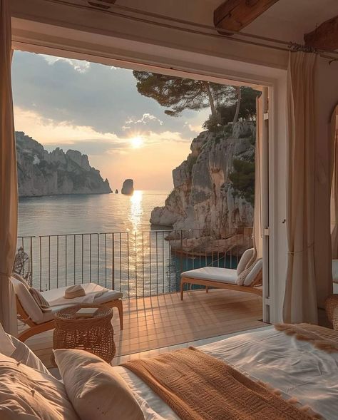 House With Beach View, Spanish Beach Aesthetic, Beach View Apartment, Beach View Apartment Aesthetic, Beach View Bedroom Aesthetic, Honeymoon Room, Apartment Sea View, Apartment With Sea View, Apartment With Ocean View