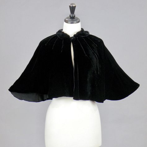 Vintage 1930s Black Silk Velvet Capelet Vintage Capelet, Black Capelet, Chicago Costume, Sewn Clothes, Plague Doctor Costume, Warrior Style, Velvet Cape, Plague Doctor, Vintage Lingerie