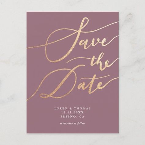 Elegant Mauve Gold Script Save The Date Announcement Postcard #zazzle #weddinginvitations #birthdayinvitations #babyshowerinvitations #zazzleinvitations #monogram #businesscards #graduation #homedecor Mauve And Gold Wedding, Mauve Wedding Invitations, Wedding Invitation Message, Postcard Wedding, Mauve Wedding, Business Invitation, Modern Save The Dates, Script Typography, Save The Date Templates