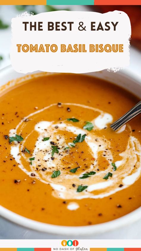 Tomato Basil Bisque Tomato Basil Soup Immersion Blender, Tomato Soup Basil, Best Creamy Tomato Basil Soup, Cheap Tomato Soup, Creamy Tomato Basil Bisque, Creamy Basil Tomato Soup, Tomato Basil Bisque Recipe, Homemade Creamy Tomato Basil Soup, Tomato Bisque Soup Easy