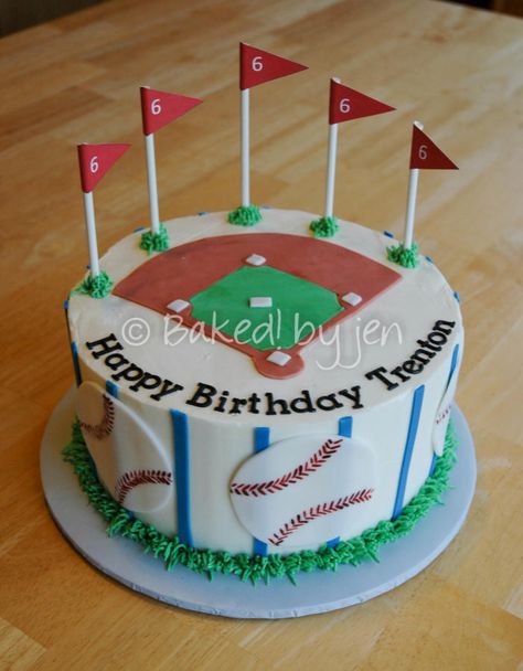 8" white cake with triple berry filling, vanilla SMBC and fondant details (with the exception of the pennants – those aren’t edible). Baseball Theme Cakes, Baseball Birthday Cake, Baseball Birthday Cakes, Berry Filling, Baseball Theme Birthday, Buttercream Cake Designs, Baseball Cake, 7 Birthday, 13 Birthday Cake