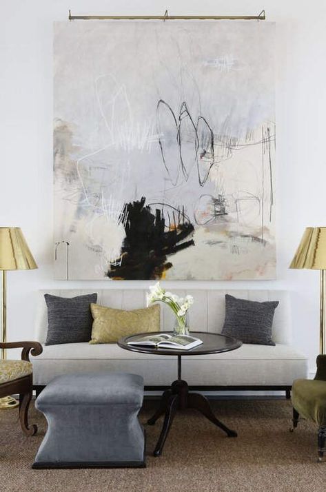 Belle Meade Big Art Pieces Living Room, Rachel Halvorson, Whimsical Living Room, Modern Contemporary Living, Modern Contemporary Living Room, Abstract Art Inspiration, Black And White Painting, Big Art, Contemporary Living Room