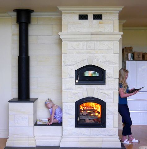 Indoor Fireplace For Cooking, Fireplace With Pizza Oven, Fireplace And Pizza Oven, Pizza Oven Fireplace, Masonry Heaters, Masonry Heater, Wood Burning Heaters, Passive Solar Homes, Fireplace Kits