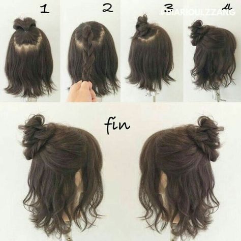 A Messy Bun, Seni Dan Kraf, Bangs Short, Short Hair Tutorial, Haircuts Short, Peinados Fáciles Para Cabello Corto, Penteado Cabelo Curto, Cute Hairstyles For Short Hair, Short Hair Styles Easy