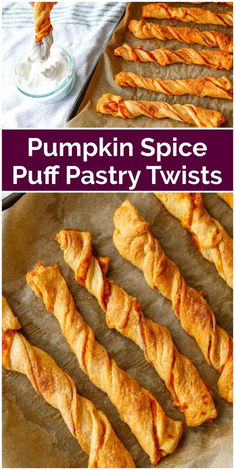 Easy Puff Pastry Desserts, Pastry Twists, Pumpkin Spice Desserts, Puff Pastry Twists, House Pumpkin, Puff Pastry Desserts, Easy Puff Pastry, Twisted Recipes, Homemade Pumpkin Puree