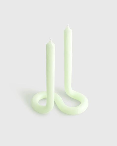 Lex Pott Candles, Twist Candles, Funky Candles, Twisted Candles, Twist Candle, Modern Words, Aesthetic Candles, Green Candle, One Candle