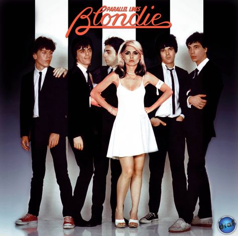 Parallel Lines, the third studio album by Blondie, a New Wave band, is released in Sep. 1978 Blondie The Band, Blondie Album Covers, Iconic Album Covers Rock Bands, Blondie Parallel Lines, Blondie Music, Blondie Albums, Jack Lee, Blondie Band, Best Bands