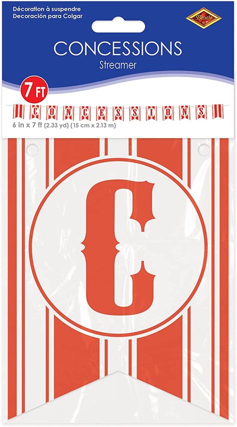 Amazon.com: Beistle Concessions Pennant Banner, 6" x 10', Red/White : Home & Kitchen Movie Night Banner Free Printable, Pennant Banners, Movie Night, Red And White, Red, 10 Things