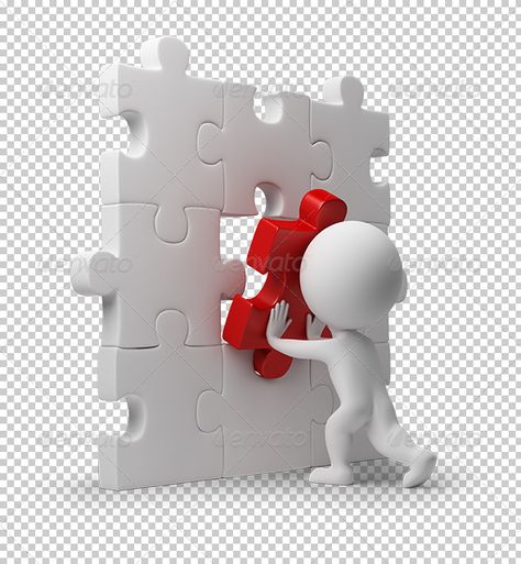 3d small person inserting last part of a puzzle. 3d image. Transparent high resolution PSD with shadows. Alpha channel. Powerpoint Animation, Software House, Small People, Emoji Images, Stick Art, 3d Image, Alpha Channel, Power Point, Network Marketing