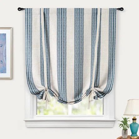 Dovecove Allye Linen Curtain | Wayfair Curtain For Small Window, Roman Shades Bathroom, Small Bathroom Window, Dining Room Window Treatments, Tie Up Curtains, Bathroom Window Curtains, Fabric Roman Shades, Bathroom Window Treatments, Swag Curtains