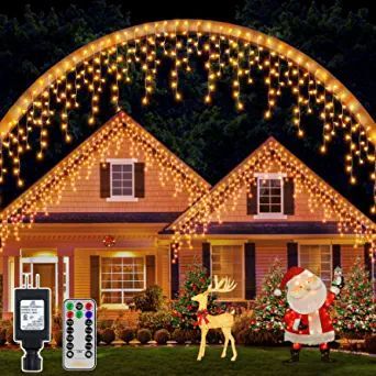 t this item 🎄【Super Bright Christmas Icicle Lights】OLLNY outdoor Christmas lights include 49ft/15m length+9.8ft/3m extension cord with a total of 99 drops, each group of 3 (4/6/8LED). These warm white icicle lights, keep these up all year, adding beautiful and interesting ice and snow atmosphere to hanging on your eaves, roof, curtain, home, patio, balcony, or yard. Christmas Solar Lights, Icicle Lights Outdoor, Led Icicle Lights, Christmas Tree Toppers Lighted, Icicle Christmas Lights, White Christmas Lights, Hanging Christmas Lights, Led Curtain Lights, Icicle Lights