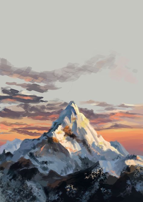 Digital Painting Everest Mountain on Behance Mountains Quotes, Aesthetic Mountains, Painting Mountains, Mountains Painting, Canvas Painting Ideas For Beginners, Mountains Aesthetic, Mountain Landscape Painting, Mountain Drawing, Easy Acrylic Painting