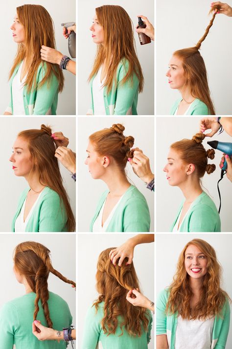 Hair Hacks: 3 Foolproof Ways to Make Waves via Brit + Co.  I just tried the last one and my hair looks super gross and is still wet. If you have thick hair, this might not be for you. If you do have thick hair and want to try this style, I suggest blow drying your hair for way longer than 5-10 minutes. Hair Toturial, Mermaid Braid, Beach Wave Hair, Hair Waves, Hair Dos, Curled Hairstyles, Hair Day, Diy Hairstyles, Pretty Hairstyles