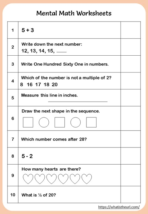 Printable Mental Math Worksheets for 1st grade Class1 Math Worksheet, Mental Math For Kindergarten, Maths 1st Grade Worksheets, Mental Math Grade 1 Worksheet, Maths Class 1 Worksheet, 1st Maths Worksheets, Mental Maths Worksheets Class 1, 1st Class Maths Worksheet, Mental Maths Worksheets For Grade 1