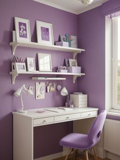 Purple Room For Girls Bedrooms, Dorm Room Purple Aesthetic, Purple Study Table, Lavender Room Ideas Bedrooms, Purple Room Ideas Bedrooms, Room Aesthetic Purple, Purple Vibe Aesthetic Room, Girls Purple Bedroom, Purple Room Decor Ideas