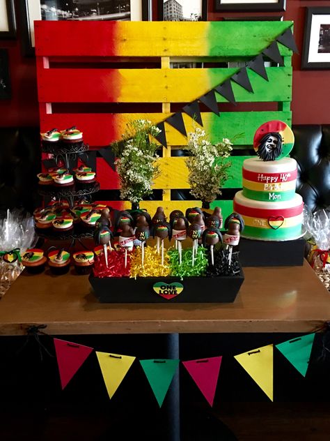 Jamaican Party Ideas, Carribean Nights Party, One Love Party Theme, Dancehall Party Decor, Reggae Themed Party Ideas, Bob Marley Birthday Party Ideas, Reggae Party Theme, Reggae Party Ideas, Rasta Party Ideas