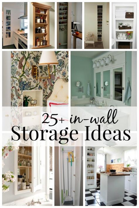 25+ Brilliant In-Wall Storage Ideas For Every Room In Your Home Wall Cubby Storage, Wall Storage Ideas, Small Room Storage, Between Studs, Recessed Storage, Recessed Shelves, Nightstand Design, Wall Decor Storage, Pantry Wall