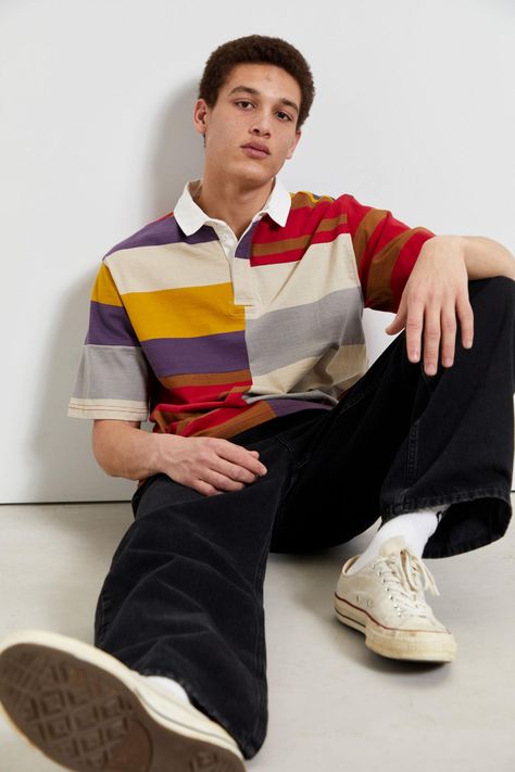 Men Retro Outfit, Polo Style, Streetwear Men Outfits, Rugby Shirt, Mens Casual Outfits, Retro Outfits, Casual Fits, Button Placket, African Fashion