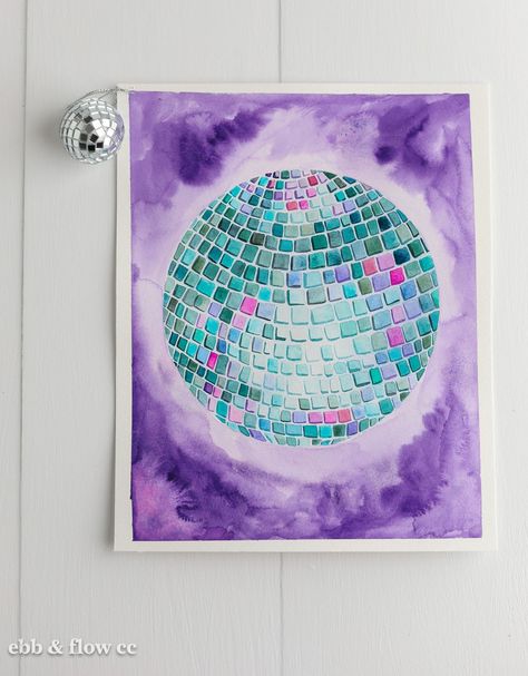 Learn how to paint a watercolor disco ball. Follow this simple step-by-step tutorial to create your own disco ball painting. Watercolor Disco Ball, Disco Ball Painting, Abstract Art Photography, Ball Painting, Photography Sketchbook, Watercolor Tips, Learn How To Paint, Watercolor Ideas, Easy Watercolor