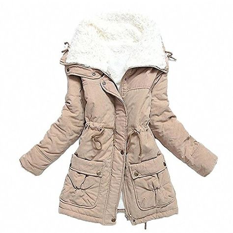 mewow Women's Winter Mid Length Thick Warm Faux Lamb Wool Lined Jacket Coat (L, Light Khaki) Winter Jackets Women Parka, Plus Size Coats, Jacket Parka, Womens Parka, Outwear Jackets, Cotton Coat, Parka Coat, Coat Women, Winter Jackets Women