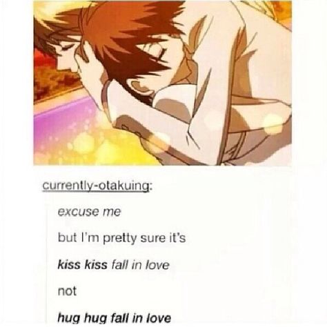 Ouran High School Host Club yes! Why didn't they kiss? At this episode i was like waiting for a kiss but just got a hug instead. Why? It started with KISS KISS FALL IN LOVE, but ended in HUG HUG FALL IN LOVE! Haruhi X Tamaki Kiss, Haruhi X Tamaki, Tamaki Senpai, Kiss Kiss Fall In Love, Last Exile, Ouran Highschool Host Club, Host Club Anime, Shojo Anime, Accel World