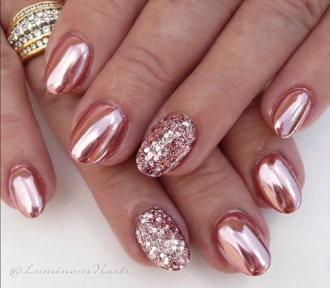 Rose Gold Shimmer Nails, Rose Gold Square Nails, Elegant Nail Designs Classy, Rose Gold Nail Ideas, Rose Gold Chrome Nails, Nailart Wedding, Gold Toe Nails, Nails Rose Gold, Nail Inspo Short