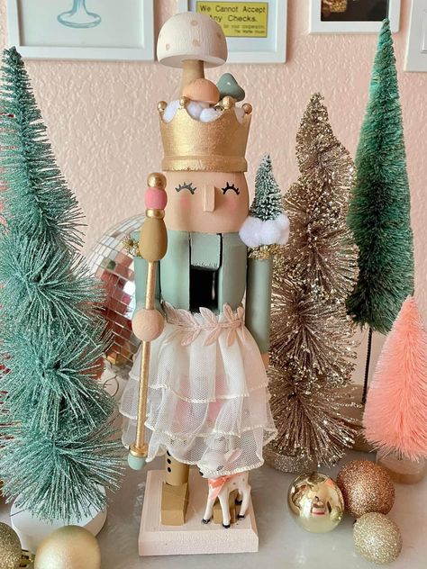 Nutcracker Ballet Christmas Decorations Diy, Nutcracker Painting Party, Minimalist Nutcracker, Rustic Nutcracker Decor, Nut Cracker Diy Painting, Nutcracker Ballet Ornaments Diy, Wooden Nutcracker Painting Ideas, Nutcracker Inspiration, Girl Nutcracker