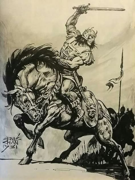 Warrior On Horse, Robert E Howard, Military Drawings, Fantasy Heroes, Warrior Tattoos, Horse Artwork, Conan The Barbarian, Horse Drawing, Horse Drawings