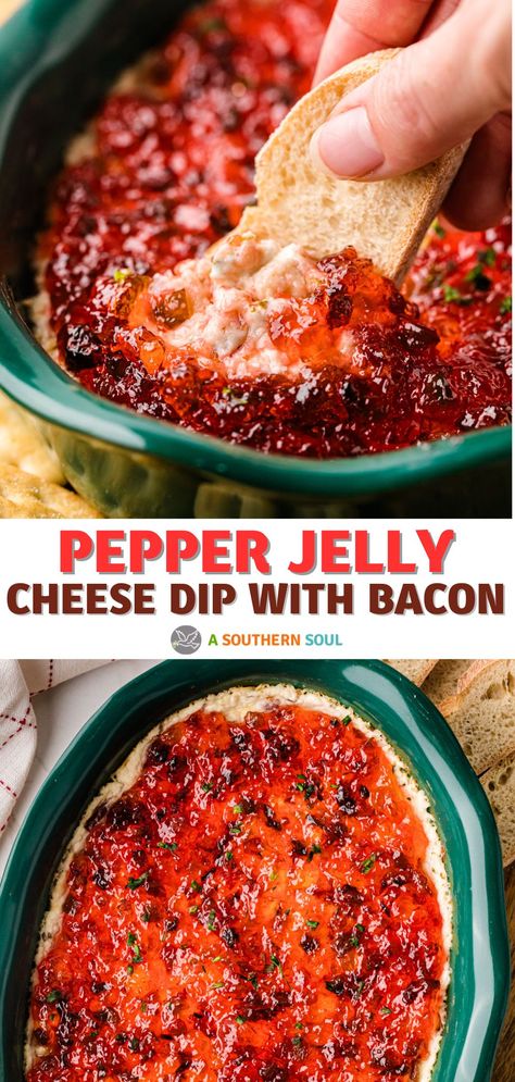 Pepper Jelly Cheese With Bacon Hot Pepper Bacon Jam Uses, Hot Pepper Jelly Cheese Balls, Christmas Pepper Jelly, Recipes With Red Pepper Jelly, Bacon Pepper Jelly Dip, Easy Elegant Appetizers Simple, Hot Pepper Jelly Recipe Appetizers, Best Pepper Jelly Recipe, Bacon Jam Appetizer