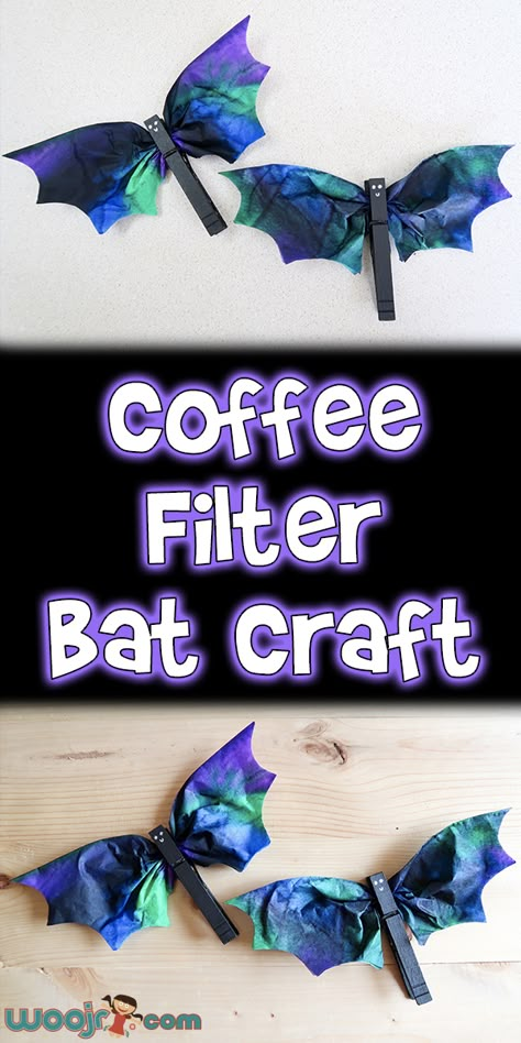 Coffee Filter Bat Craft | Woo! Jr. Kids Activities Bat Craft, Halloween Crafts Preschool, Halloween Crafts For Toddlers, October Crafts, Halloween Arts And Crafts, Halloween Preschool, Daycare Crafts, Fall Crafts For Kids, Halloween Crafts For Kids