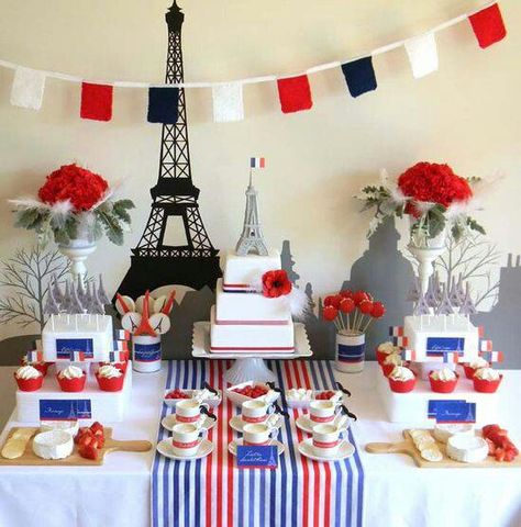 Details French Themed Parties, Winter Lunch, French Party, Parisian Party, Paris Birthday Parties, Valentines Party Decor, Paris Theme Party, French Theme, Paris Birthday