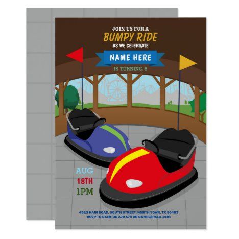 Bumper Cars Birthday Invitation Fairground Fair Car Theme Birthday Party, 18th Birthday Invitations, Car Theme Birthday, Race Car Themes, Cars Birthday Invitations, Bumper Cars, Car Birthday Party, Cars Theme Birthday Party, Car Theme