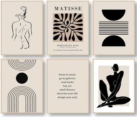 Matisse Wall Art Prints, Abstract Matisse Wall Art Exhibition Posters, Black Beige Women Body Line Art Leaf Boho Art Prints, Canvas Matisse Paintings Pictures for Aesthetic Room, Bedroom, Living Room Wall Decor（8x10inch, Unframed)