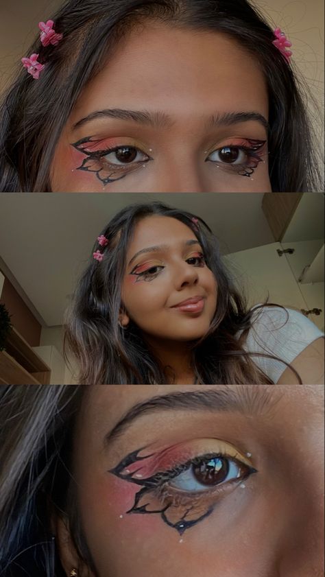 Eye Butterfly Makeup, Fun Hooded Eye Makeup, Creative Eyeliner Looks Hooded Eyes, Easter Eyeliner, Mushroom Eyeliner, Easy Graphic Eyeliner Hooded Eyes, Intricate Eyeliner, Graphic Liner Hooded Eyes, Simple Graphic Eyeliner