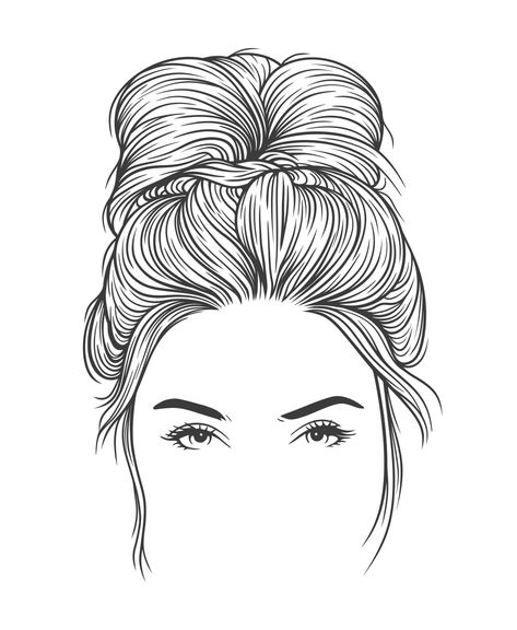 Bun Hairstyle Sketch, Illustration Hairstyle Sketch, Hairstyles Illustration Fashion, Drawing Hair Bun, How To Draw A Messy Bun, Hairstyles Illustration Sketches, Messy Bun Drawing Reference, Messy Bun Sketch, Hair Bun Illustration