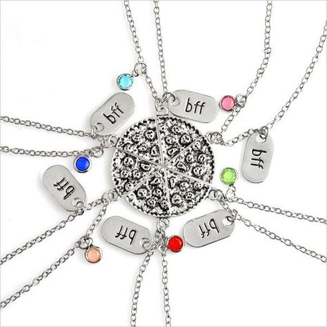 6pz/set BFF Pizza Necklace Alloy Silver Slice Pizza Colorful Crysal Dangle Pendant bff Best Friend Forever Friendship Necklace Pizza Necklace, Forever Necklace, Bff Jewelry, Friendship Necklace, Friend Jewelry, Bff Necklaces, Best Friend Jewelry, Best Friend Necklaces, Friendship Necklaces