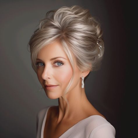 Wedding Hair Ideas For Mother Of The Bride, Updos For Mother Of The Bride Mom, Mother Of Groom Hairstyles Updo, Mother Of Bride Updos, Short Hair Curly Updo, Wedding Hair Mother Of The Groom, Up Do For Medium Length Hair, Mother Of The Bride Hair With Bangs, Mother Wedding Hair